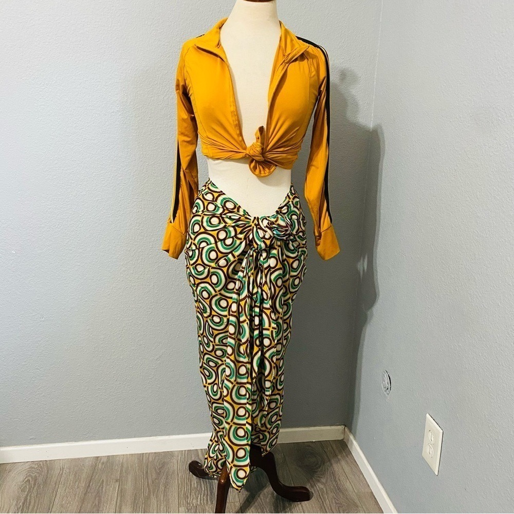 Zara Boho Sarong Skirt Size M Geometric Retro Circle Print Pareo Midi Multicolor - Picture 7 of 12